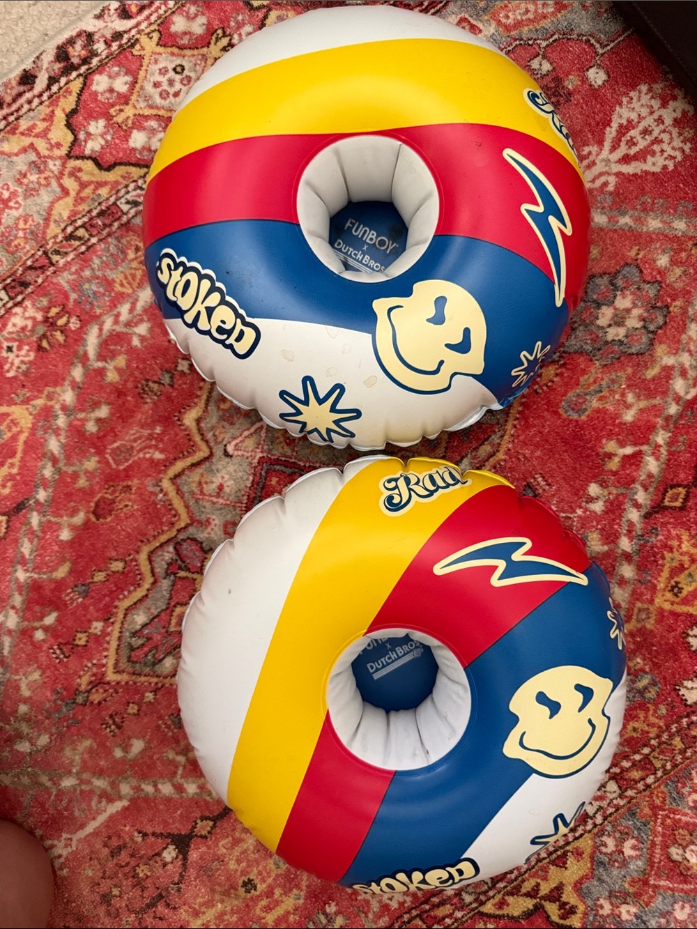 Dutch Bros swag summer Yellow Red Blue Inflatable Swim drink holder rings (Pair)